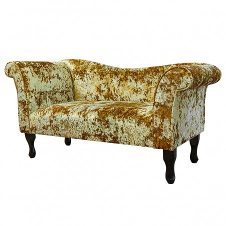 LUXE Designer Chaise Sofa in a Lustro Gilded Gold Fabric