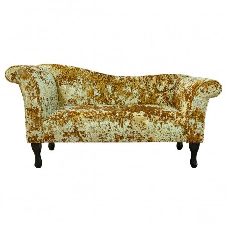 LUXE Designer Chaise Sofa in a Lustro Gilded Gold Fabric