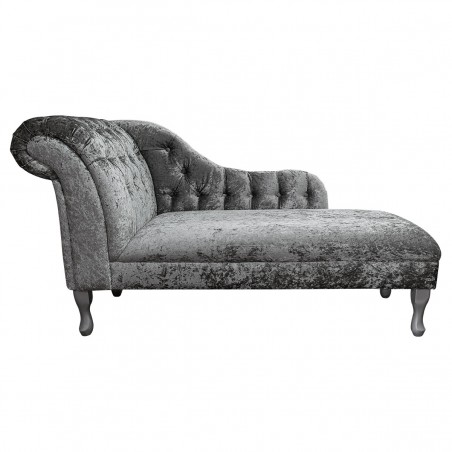 60" Large Deep Buttoned Chaise Longue in a Shimmer Steel Fabric