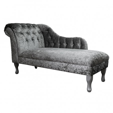 60" Large Deep Buttoned Chaise Longue in a Shimmer Steel Fabric