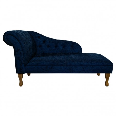 56" Medium Buttoned Chaise Longue in a Tokyo Navy Chenille Fabric