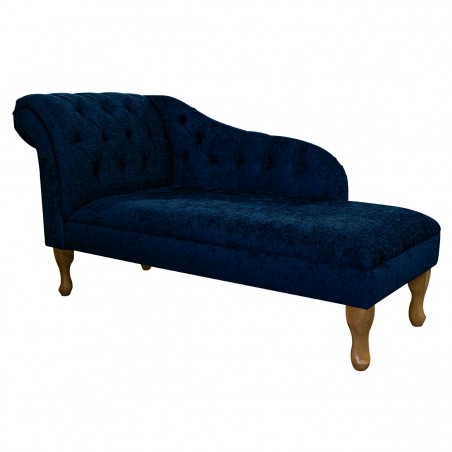 56" Medium Buttoned Chaise Longue in a Tokyo Navy Chenille Fabric