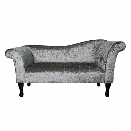 Designer Chaise Sofa in a Shimmer Steel Crushed Velvet Fabric