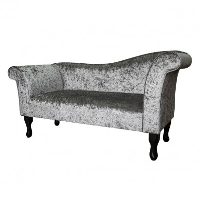 Designer Chaise Sofa in a Shimmer Steel Crushed...