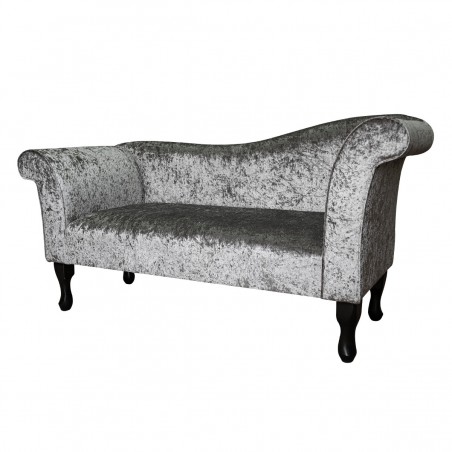 Designer Chaise Sofa in a Shimmer Steel Crushed Velvet Fabric