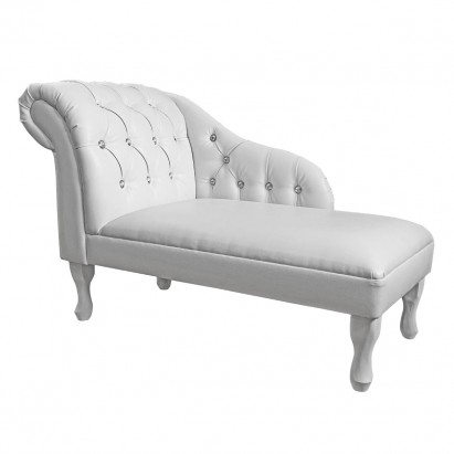 45" Medium Buttoned Chaise Longue in a White Faux...