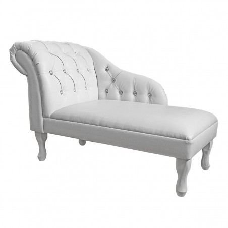 45" Medium Buttoned Chaise Longue in a White Faux Leather