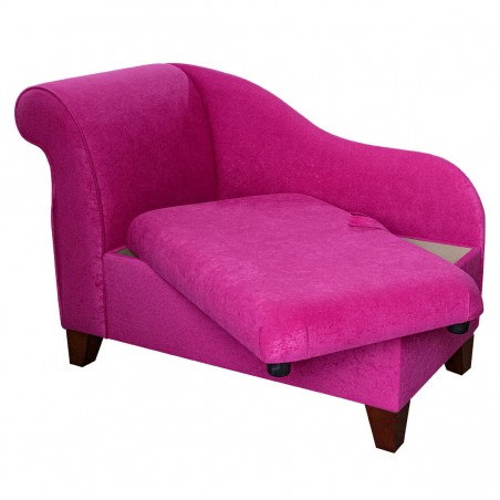 41" Storage Chaise Longue in a Plush Fuchsia Pink Fabric