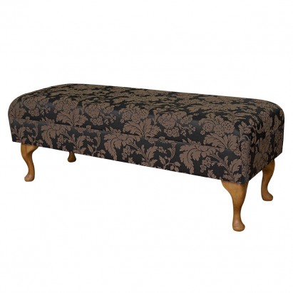 LUXE Bench Footstool in a Damask Floral Noir Fabric