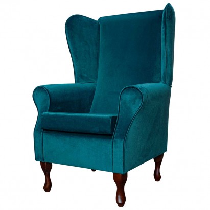 Large High Back Chair in a Malta Peacock Deluxe Velvet Fabric