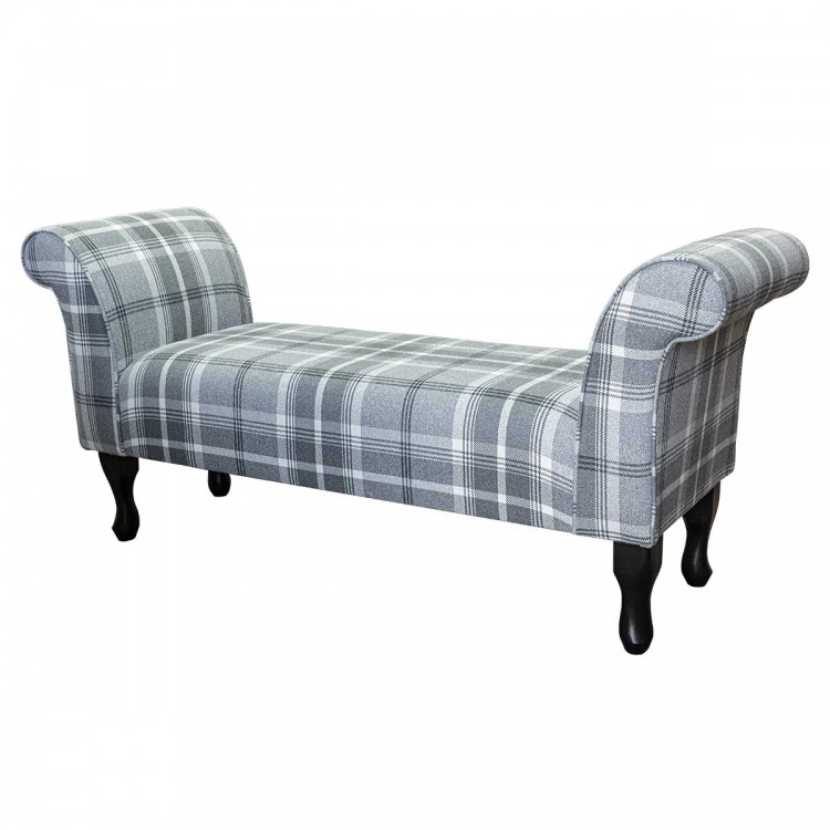 LUXE 56" Medium Window Seat Settle in a Balmoral Dove Grey Tartan Traditional Fabric