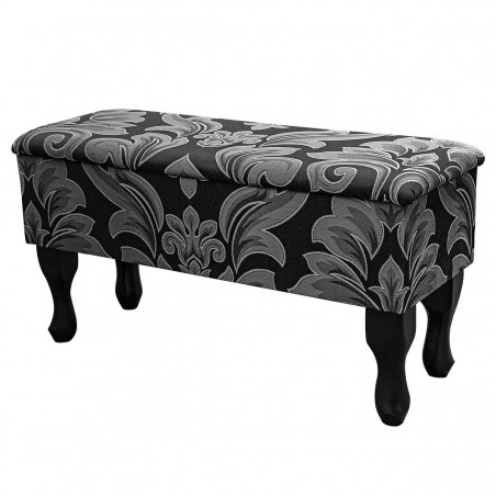 Medium Floral Dressing Table Storage Stool in a Flatweave Pavilion Medallion Black Fabric