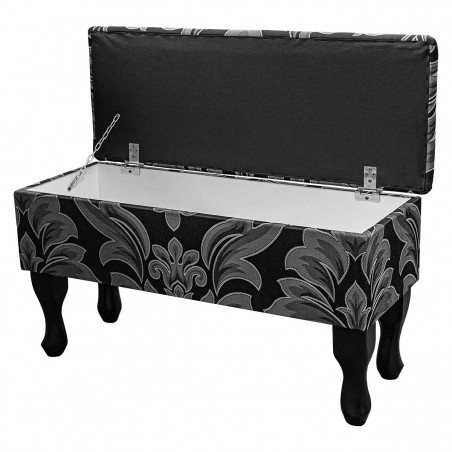 Medium Floral Dressing Table Storage Stool in a Flatweave Pavilion Medallion Black Fabric