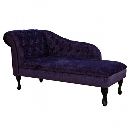 56" Medium Buttoned Chaise Longue in a Malta Amethyst Deluxe Velvet Fabric