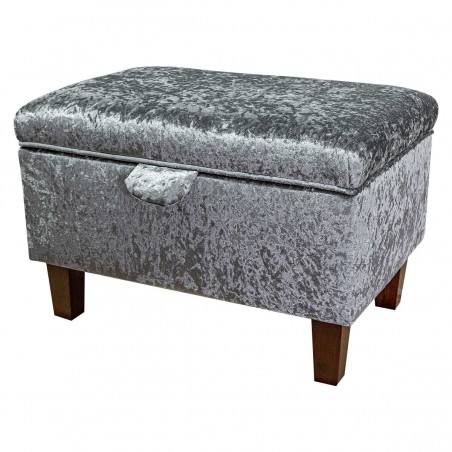 Storage Footstool, Ottoman, Pouffe in a Shimmer Steel Metallic Crush Velvet Fabric