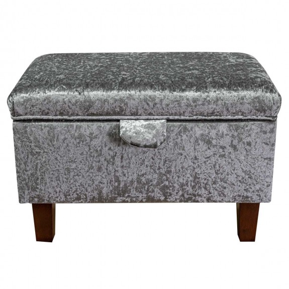 Storage Footstool, Ottoman, Pouffe in a Shimmer Steel Metallic Crush Velvet Fabric