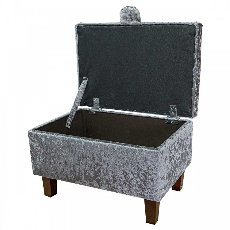 crushed velvet footstool in grey with storage