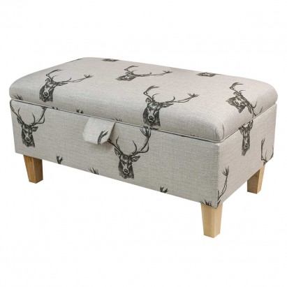 Storage Footstool, Ottoman, Pouffe in a Stag Cotton...