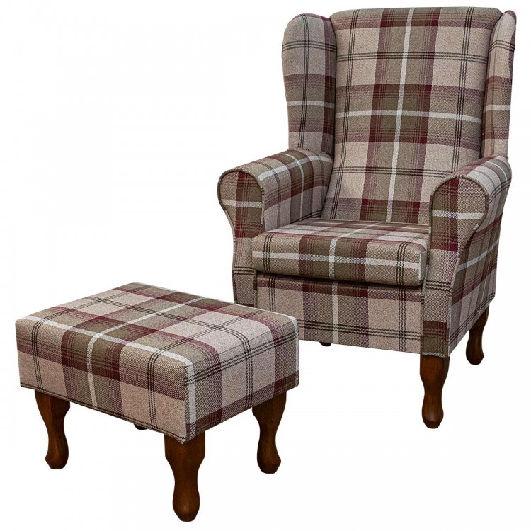 brown tartan armchair and footstool set