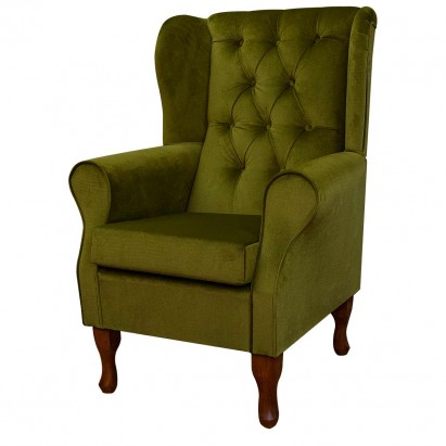 Standard Wingback Fireside Westoe Chair with Buttoning in a Malta Grass Deluxe Velvet Fabric