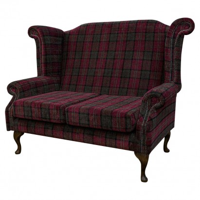 2 Seater Monk Sofa in a Lana Red Tartan Fabric with...