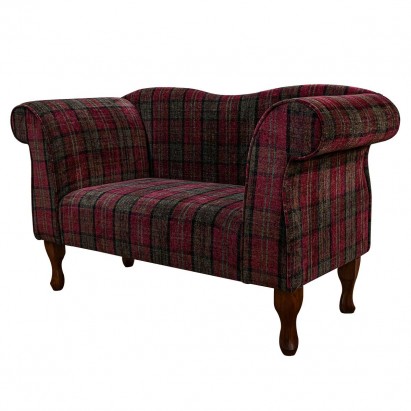 LUXE Small Chaise Sofa in a Lana Red Tartan Fabric