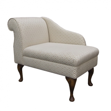 36" Compact Chaise in a Trellis Beige Fabric on Hardwood Queen Anne Legs - SR17082