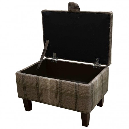 LUXE Storage Stool, Ottoman, Pouffe in a Sophie Check Chocolate Fabric