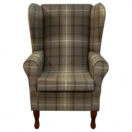 LUXE Large High Back Chair in a Sophie Check Chocolate Fabric