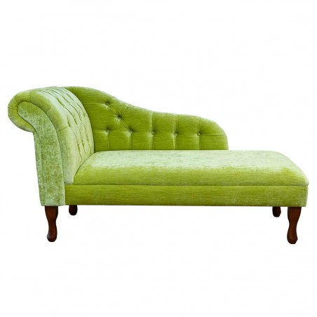 56" Medium Buttoned Chaise Longue in a Pastiche Slub Lime Fabric