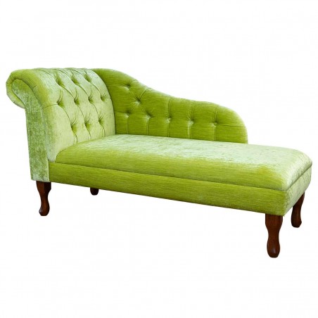 56" Medium Buttoned Chaise Longue in a Pastiche Slub Lime Fabric