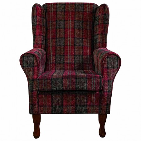 LUXE Standard Wingback Fireside Westoe Chair in a Red Lana Tartan Fabric