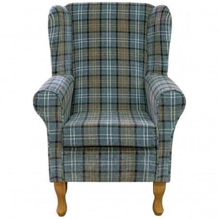 LUXE Standard Wingback Fireside Westoe Chair in a Lana Blue Tartan Fabric