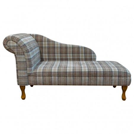 LUXE 56" Medium Chaise Longue in a Lana Latte Plaid Tartan Fabric