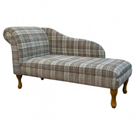 LUXE 56" Medium Chaise Longue in a Lana Latte Plaid Tartan Fabric