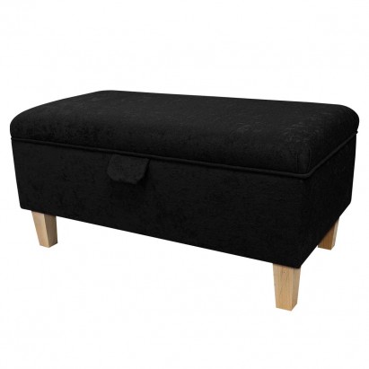 Storage Footstool, Ottoman, Pouffe in a Plush Midnight Black Fabric