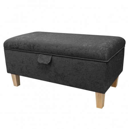 Storage Footstool, Ottoman, Pouffe in a Plush Steel Grey Fabric