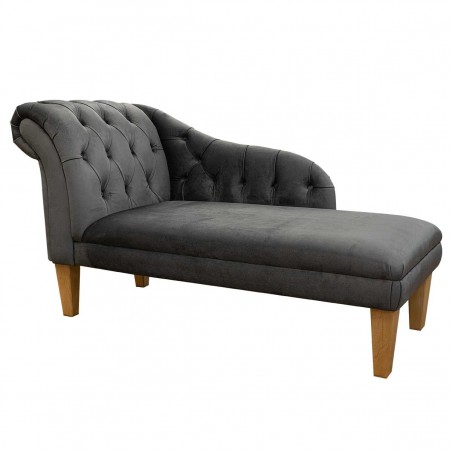 52" Medium Buttoned Chaise Longue in a Monaco Grey Supersoft Velvet Fabric