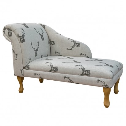 45" Medium Chaise Longue in a Stag Cotton Print Fabric