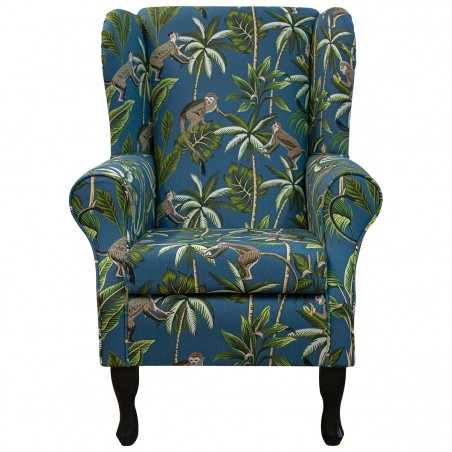 Standard Wingback Fireside Westoe Chair in a Monkey Teal 100% Cotton Print Fabric