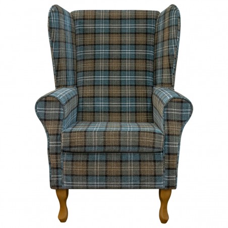 LUXE Large High Back Chair in a Lana Blue Tartan Fabric