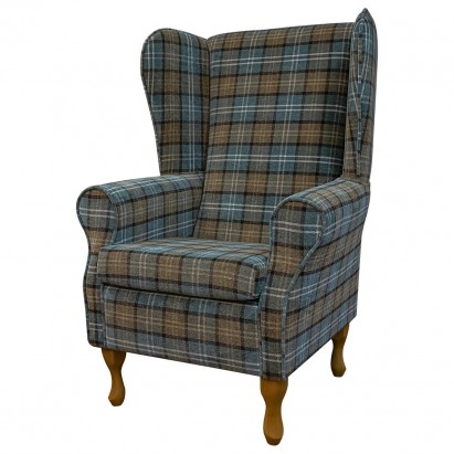 Large Highback Westoe Chair in a Lana Blue Tartan...