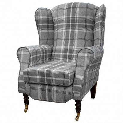 Duchess Wingback Armchair in a Balmoral Dove Grey Tartan Fabric