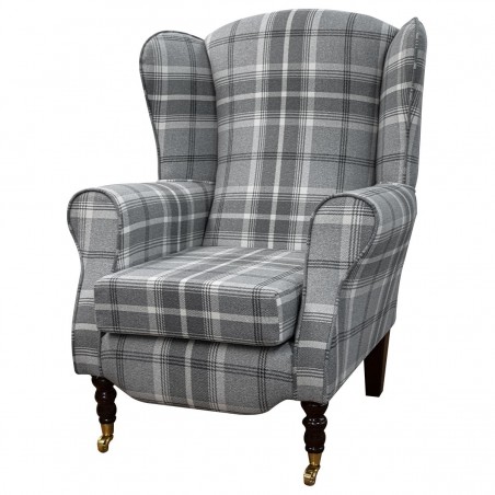 grey tartan wingback chair