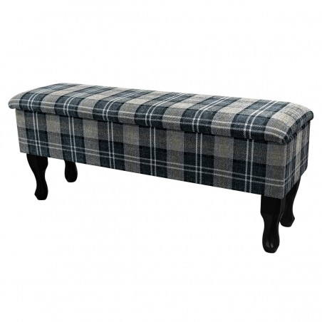 LUXE Large Dressing Table Storage Stool in a Lana Granite Plaid Tartan Fabric