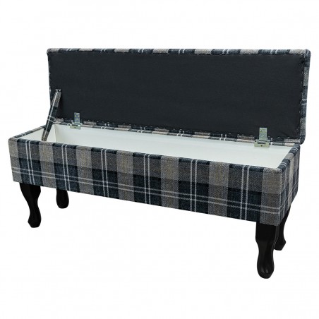 LUXE Large Dressing Table Storage Stool in a Lana Granite Plaid Tartan Fabric