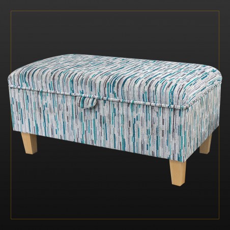 LUXE Storage Footstool, Ottoman, Pouffe in an Extravaganza Stripe Burst Teal Fabric