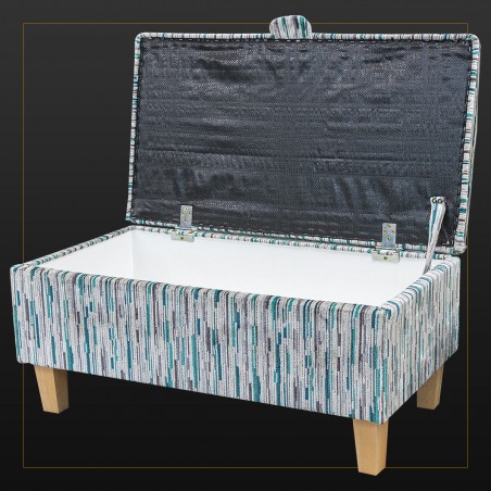 LUXE Storage Footstool, Ottoman, Pouffe in an Extravaganza Stripe Burst Teal Fabric