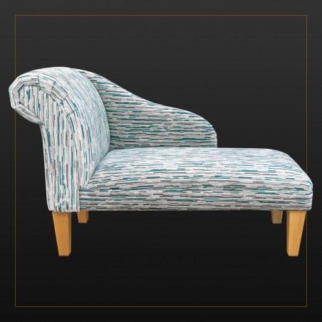 LUXE 45" Medium Chaise Longue in an Extravaganza Stripe Burst Teal Fabric