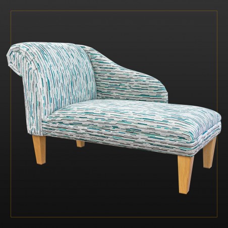 LUXE 45" Medium Chaise Longue in an Extravaganza Stripe Burst Teal Fabric